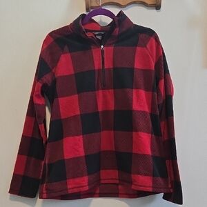 Eddie Bauer Red and Black Plaid Sweatshirt